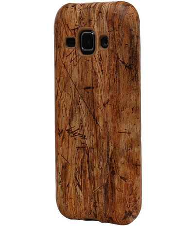 Licht Bruin Hout TPU Cover Case voor Samsung Galaxy J1 Hoesje