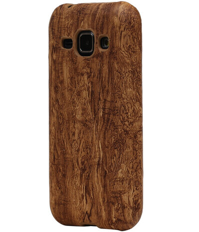 Bruin Hout TPU Cover Case voor Samsung Galaxy J1 Hoesje