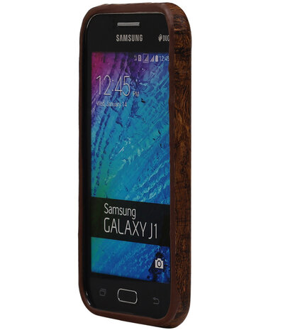 Donker Bruin Hout TPU Cover Case voor Samsung Galaxy J1 Hoesje