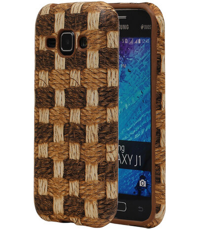 Bruin Geweven Hout Design TPU Cover Case voor Samsung Galaxy J1 Hoesje