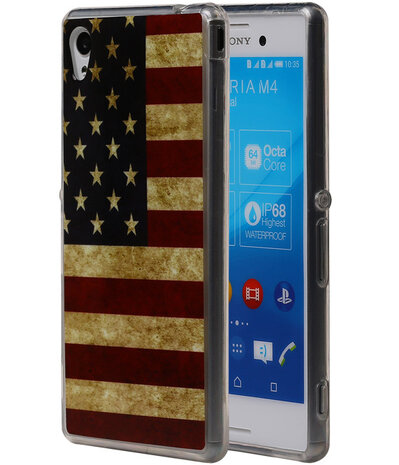 Amerikaanse Vlag TPU Cover Case voor Sony Xperia M4 Aqua Hoesje