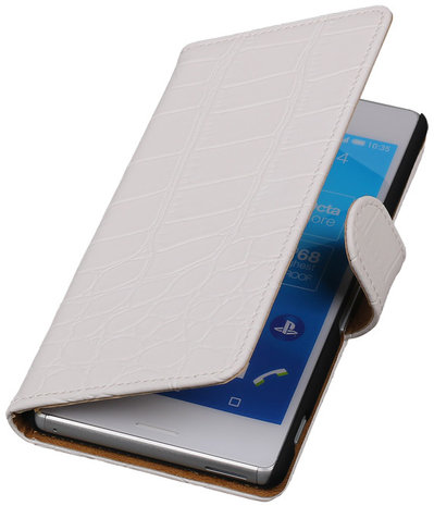 Sony Xperia M4 Aqua Croco Booktype Wallet Hoesje Wit