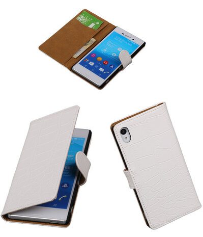 Sony Xperia M4 Aqua Croco Booktype Wallet Hoesje Wit