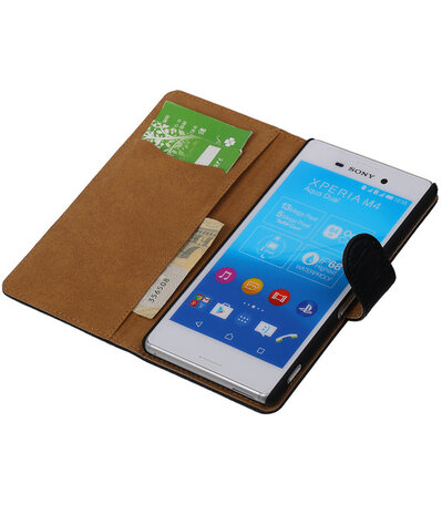 Sony Xperia M4 Aqua Croco Booktype Wallet Hoesje Zwart