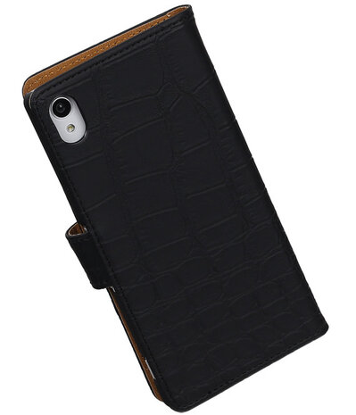 Sony Xperia M4 Aqua Croco Booktype Wallet Hoesje Zwart