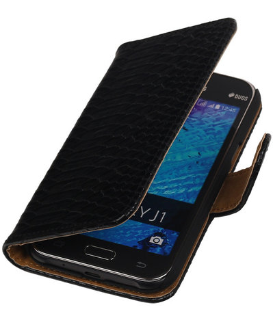 Zwart Slangen / Snake Design Book Cover Hoesje Samsung Galaxy J1