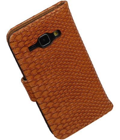 Bruin Slangen / Snake Design Book Cover Hoesje Samsung Galaxy J1