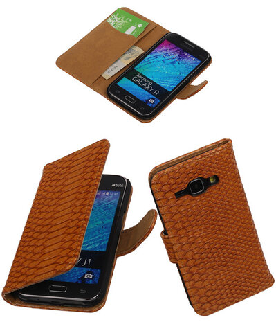 Bruin Slangen / Snake Design Book Cover Hoesje Samsung Galaxy J1