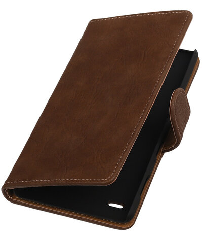 Sony Xperia C4 Bark Hout Booktype Wallet Hoesje Bruin