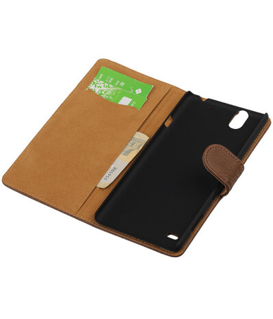 Sony Xperia C4 Bark Hout Booktype Wallet Hoesje Bruin