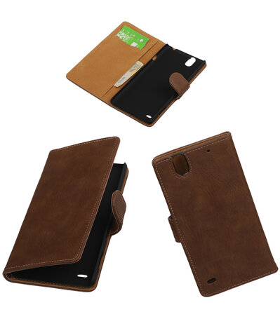 Sony Xperia C4 Bark Hout Booktype Wallet Hoesje Bruin