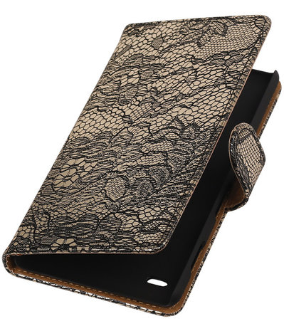 Sony Xperia C4 Lace Kant Booktype Wallet Hoesje Zwart