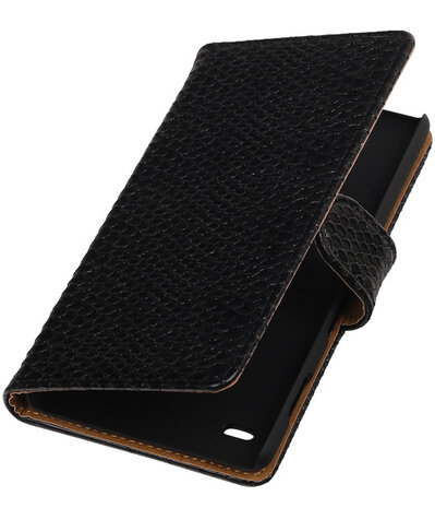 Sony Xperia C4 Snake Slang Booktype Wallet Hoesje Zwart