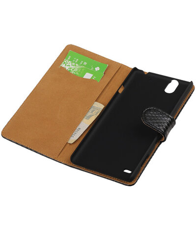 Sony Xperia C4 Snake Slang Booktype Wallet Hoesje Zwart