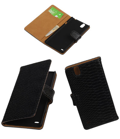 Sony Xperia C4 Snake Slang Booktype Wallet Hoesje Zwart