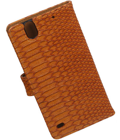 Sony Xperia C4 Snake Slang Booktype Wallet Hoesje Bruin