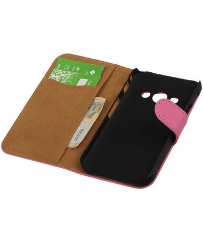 Samsung Galaxy Xcover 3 Effen Bookstyle Wallet Hoesje Roze