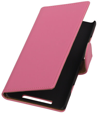 Nokia Lumia 830 Effen Booktype Wallet Hoesje Roze