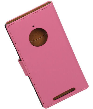 Nokia Lumia 830 Effen Booktype Wallet Hoesje Roze