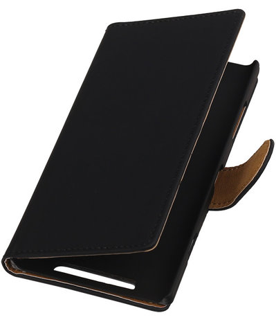 Nokia Lumia 830 Effen Booktype Wallet Hoesje Zwart