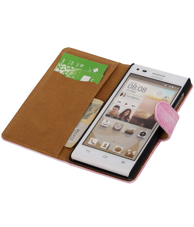 Huawei Ascend G6 4G - Mini Slang Roze Booktype Wallet Hoesje