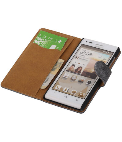 Huawei Ascend G6 4G - Mini Slang Grijs Booktype Wallet Hoesje