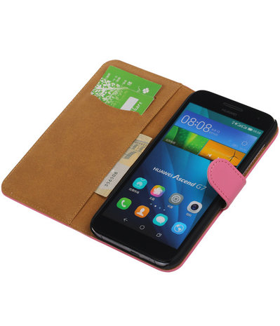 Huawei Ascend G7 Effen Booktype Wallet Hoesje Roze