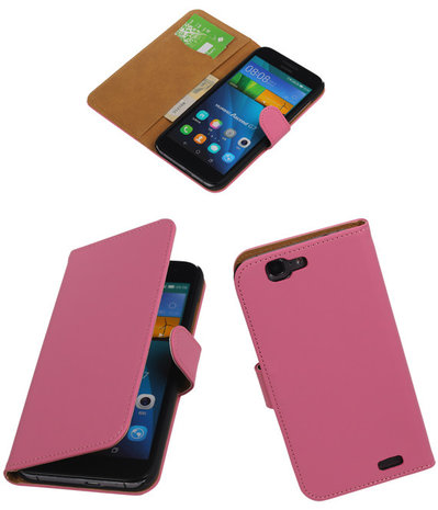Huawei Ascend G7 Effen Booktype Wallet Hoesje Roze