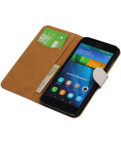 Huawei Ascend G7 Effen Booktype Wallet Hoesje Wit