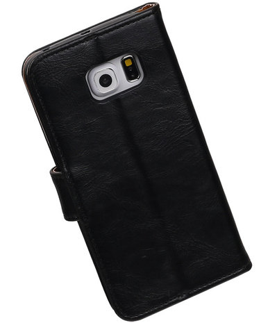 Zwart Pull-Up PU Hoesje Samsung Galaxy S6 Edge Booktype Wallet Cover