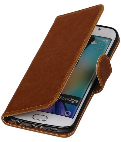 Bruin Pull-Up PU Hoesje Samsung Galaxy S6 Edge Booktype Wallet Cover
