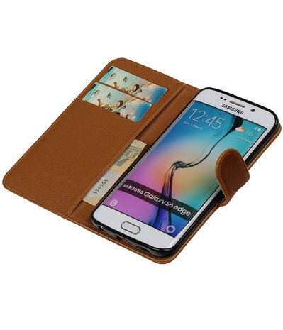 Bruin Pull-Up PU Hoesje Samsung Galaxy S6 Edge Booktype Wallet Cover