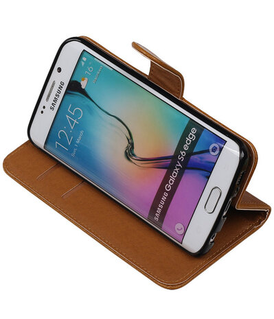 Bruin Pull-Up PU Hoesje Samsung Galaxy S6 Edge Booktype Wallet Cover