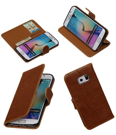 Bruin Pull-Up PU Hoesje Samsung Galaxy S6 Edge Booktype Wallet Cover