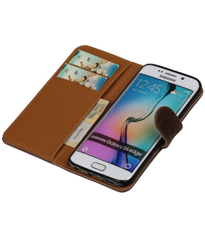 Mocca Pull-Up PU Hoesje Samsung Galaxy S6 Edge Booktype Wallet Cover