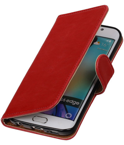 Rood Pull-Up PU Hoesje Samsung Galaxy S6 Edge Booktype Wallet Cover