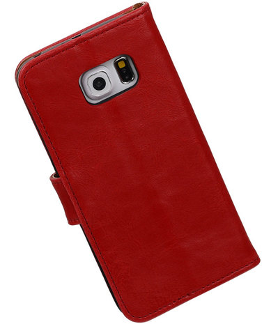 Rood Pull-Up PU Hoesje Samsung Galaxy S6 Edge Booktype Wallet Cover