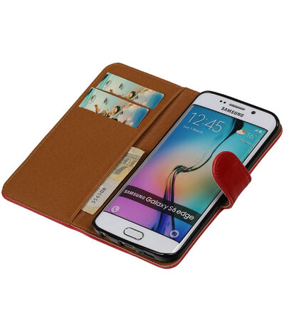 Rood Pull-Up PU Hoesje Samsung Galaxy S6 Edge Booktype Wallet Cover