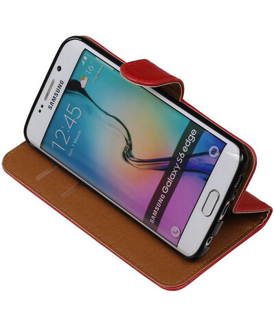 Rood Pull-Up PU Hoesje Samsung Galaxy S6 Edge Booktype Wallet Cover