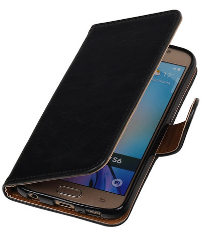 Zwart Pull-Up PU Hoesje Samsung Galaxy S6 Booktype Wallet Cover