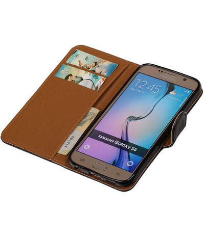 Zwart Pull-Up PU Hoesje Samsung Galaxy S6 Booktype Wallet Cover