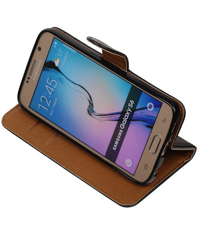 Zwart Pull-Up PU Hoesje Samsung Galaxy S6 Booktype Wallet Cover