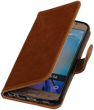 Bruin Pull-Up PU Hoesje Samsung Galaxy S6 Booktype Wallet Cover