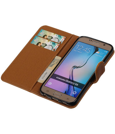 Bruin Pull-Up PU Hoesje Samsung Galaxy S6 Booktype Wallet Cover