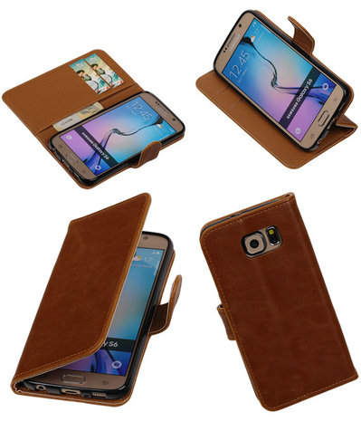 Bruin Pull-Up PU Hoesje Samsung Galaxy S6 Booktype Wallet Cover