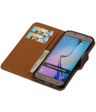 Mocca Pull-Up PU Hoesje Samsung Galaxy S6 Booktype Wallet Cover