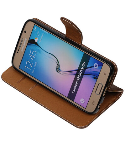 Mocca Pull-Up PU Hoesje Samsung Galaxy S6 Booktype Wallet Cover