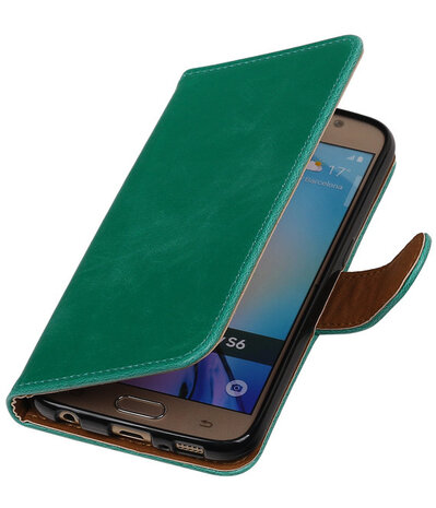 Groen Pull-Up PU Hoesje Samsung Galaxy S6 Booktype Wallet Cover