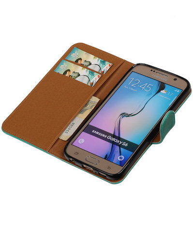 Groen Pull-Up PU Hoesje Samsung Galaxy S6 Booktype Wallet Cover