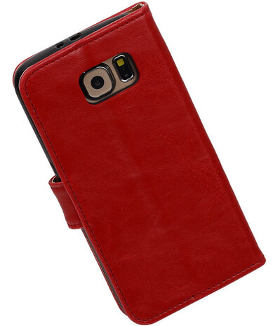 Rood Pull-Up PU Hoesje Samsung Galaxy S6 Booktype Wallet Cover